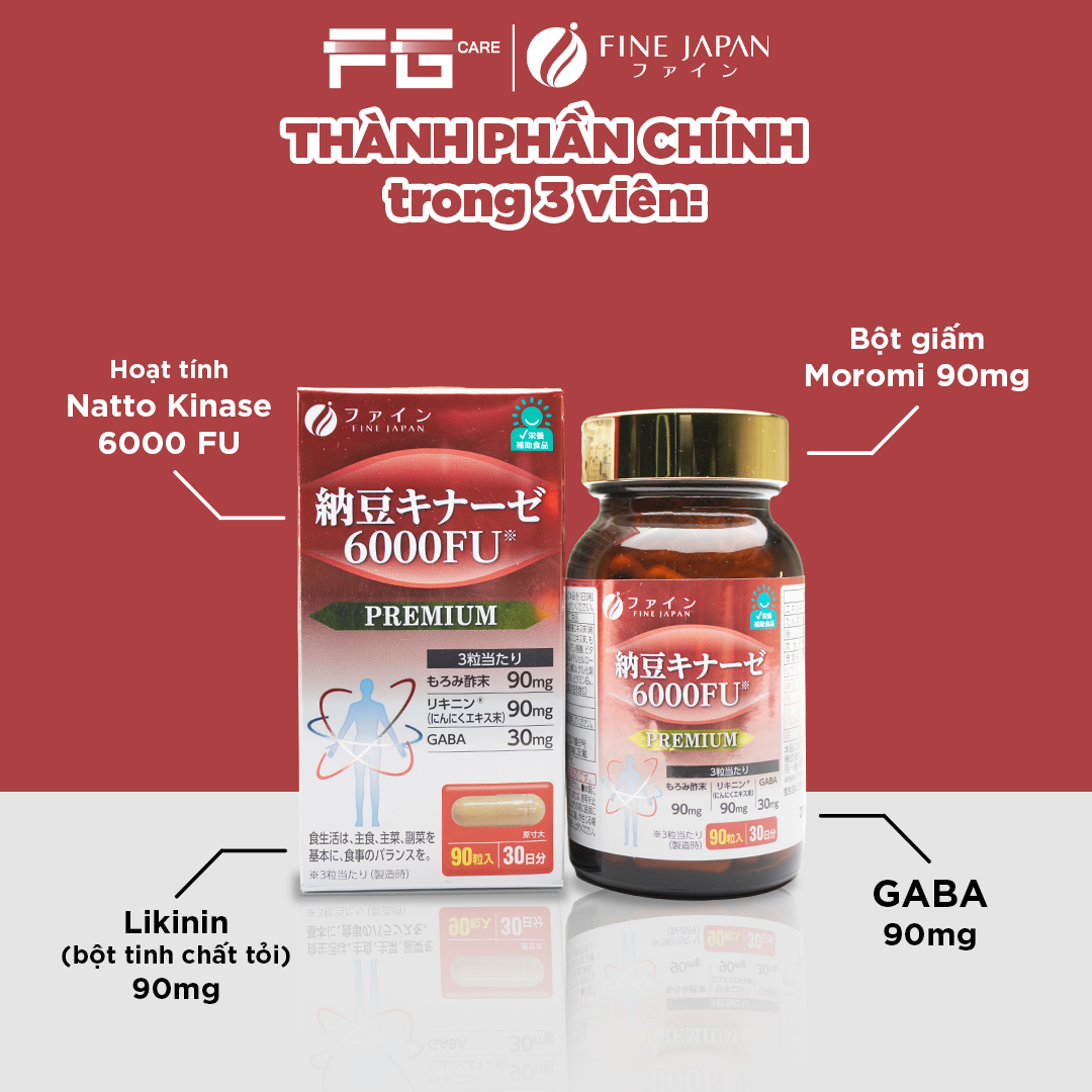 Viên Uống Ổn Định Huyết Áp, Giảm Máu Đông Natto Kinase 6000FU Fine Japan Hộp 90 Viên