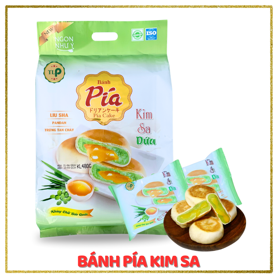 Bánh Pía Kim Sa TLP | Vị Lá Dứa Nhân Trứng| Túi 480g 12 Bánh | Đặc Sản Sóc Trăng