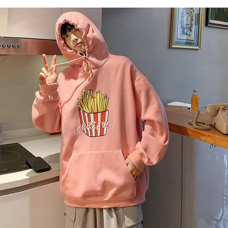 Áo Hoodie Tay Dài Dáng Rộng In Họa Tiết Khoai Tây Chiên Hoạt Hình Size M-3XL Dành Cho Nam