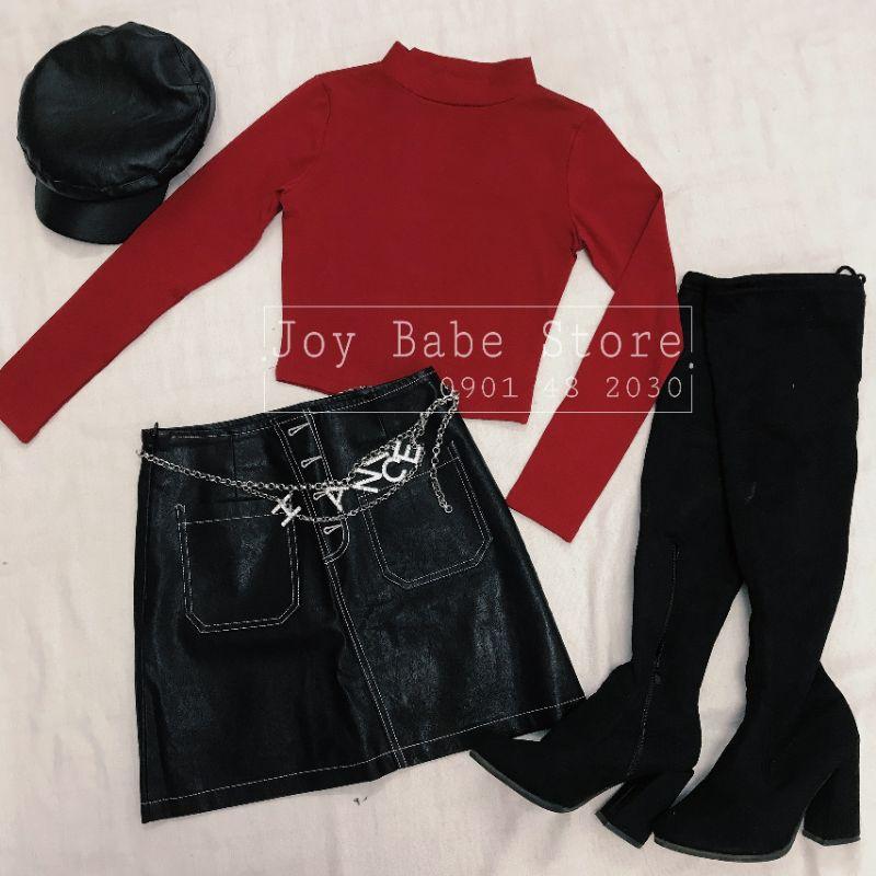 Áo thun croptop cổ lọ cao vừa JOY BABE ❄ thun xịn êm ái, kiểu cách mặc quanh năm Forever 21 trắng đen cổ trụ CROD 3 -2