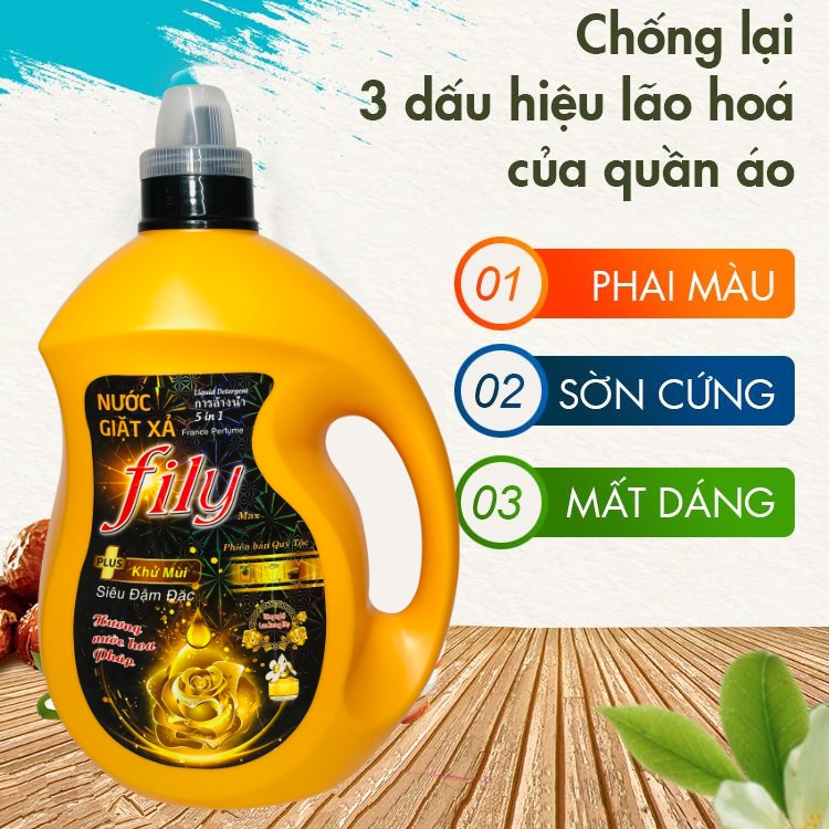 Nước Giặt Xả Hương Nước Hoa Pháp Công Nghệ Utral Kép 5 in1 - FILY vàng 3,5 lít