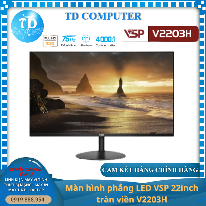 Màn hình VSP V2203H 22inch (21,5&quot; VA FHD 75Hz, HDMI+VGA+Audio 3.5) - Hàng chính hãng TECH VISION phân phối