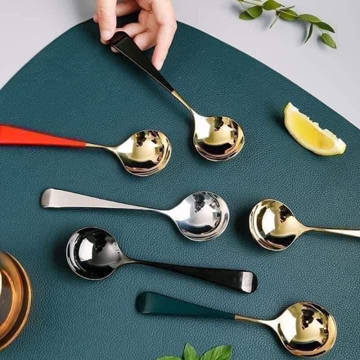 Set 5 thìa/muỗng vàng cán màu siêu sang chảnh