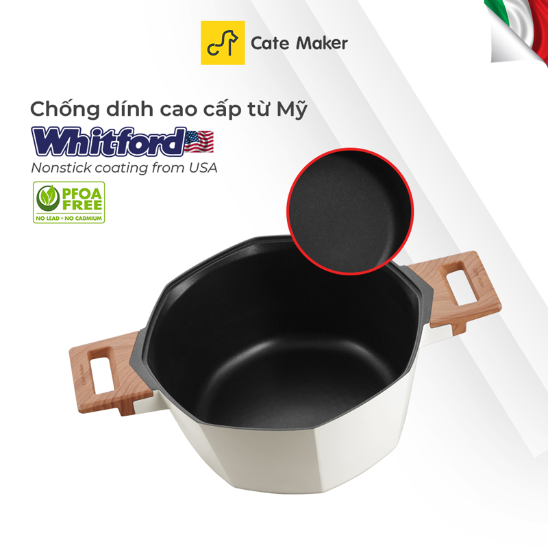 Nồi chống dính bát giác Cate-Maker INFINITE SERIES GYL-BJ24TB, size 24cm, thiết kế thông minh, dùng cho mọi loại bếp