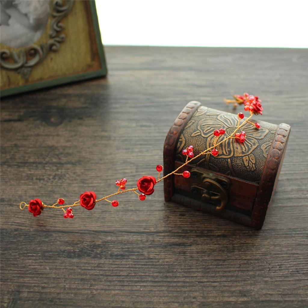 Bridal Crown Headband Tiara Fashion Red Rose Earrings Set Headpiece Jewelry Set