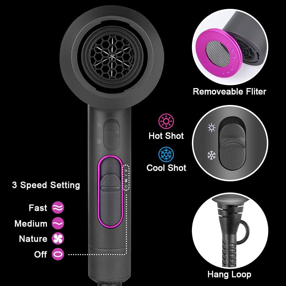 Máy sấy tóc chuyên nghiệp, 2000W máy sấy, 3, có chế độ điều chỉnh, phù hợp cho việc sửa tóc, du lịch và kiểu phòng khách.