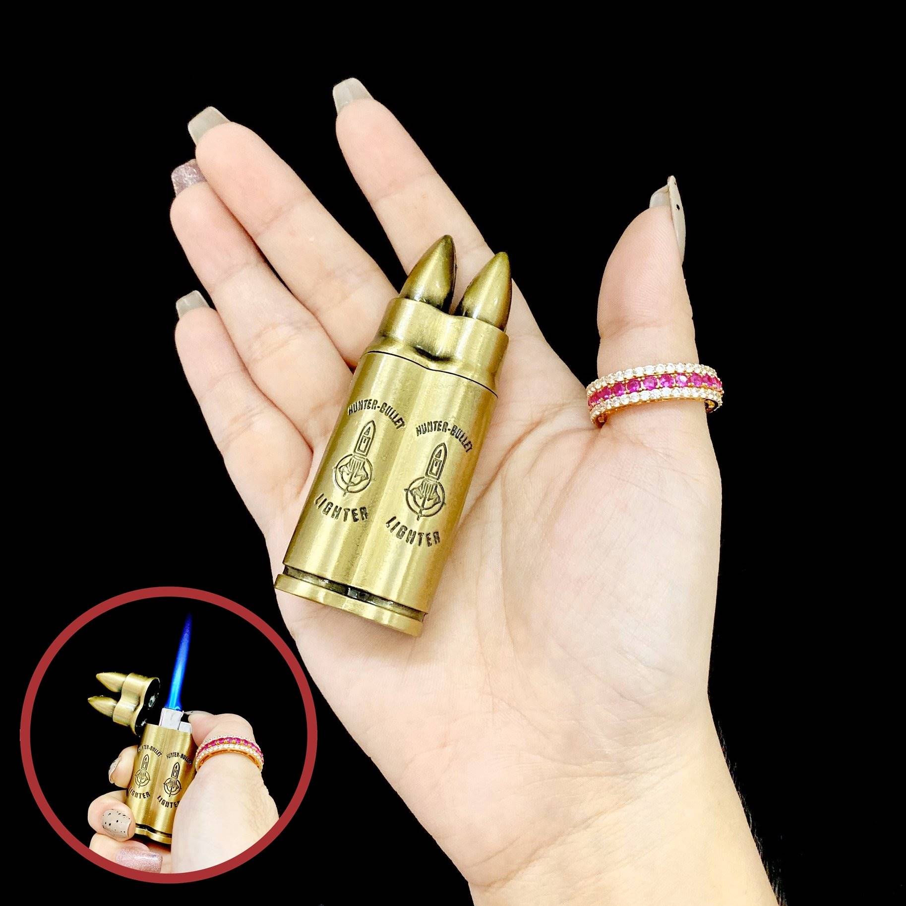Bật lửa hột quẹt hình 2 viên đạn kim loại (xài ga)