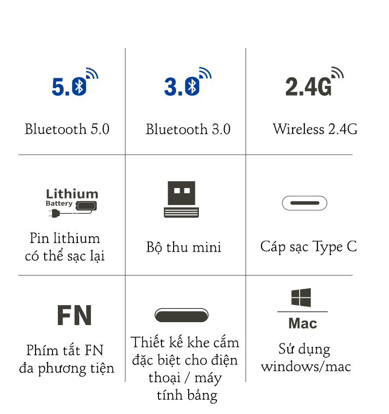 Bàn Phím không dây Newmen K10 - Bluetooth/2.4Ghz dùng cho văn phòng - Hàng Chính Hãng