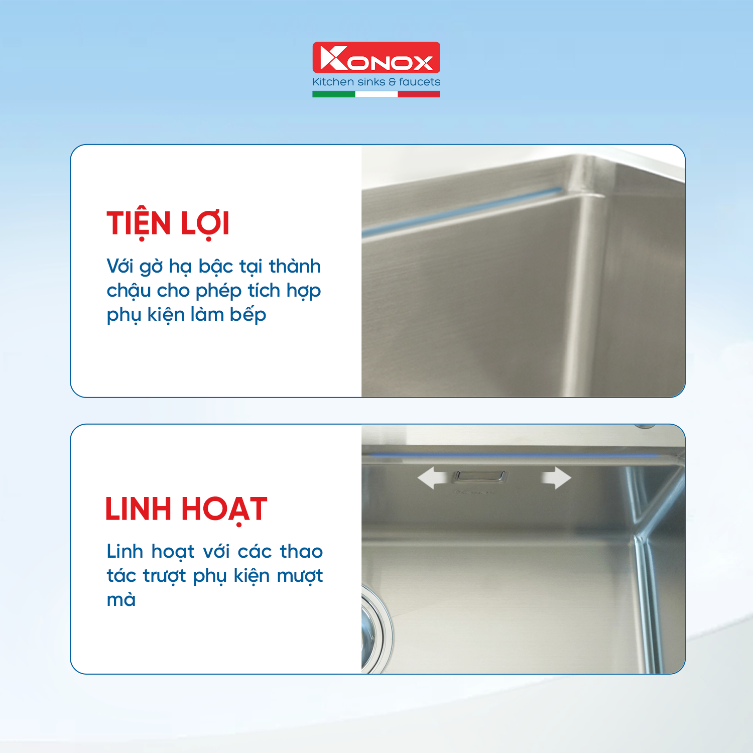 Chậu rửa bát Konox, Undermount Series, Model KN8745DUB, Inox 304AISI tiêu chuẩn châu Âu, Hạ bậc tích hợp, 870x455x220(mm), Hàng chính hãng