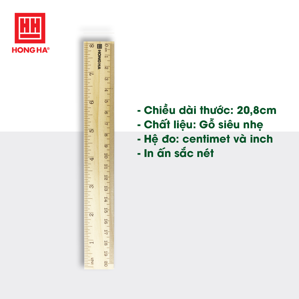 Thước kẻ 20cm Hồng Hà chất liệu gỗ thân thiện với môi trường - 3491