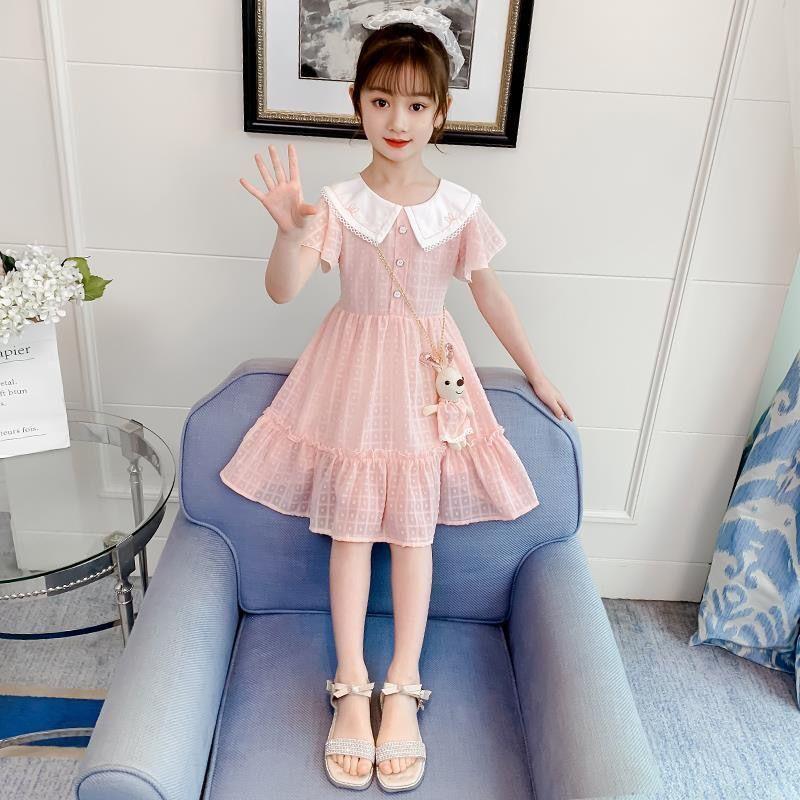CHENGRUI Cô gái ăn mặc mùa hè trang phục mùa hè 2022 phong cách phương Tây lớn trẻ em mùa hè váy lưới đỏ cô gái nhỏ váy công chúa