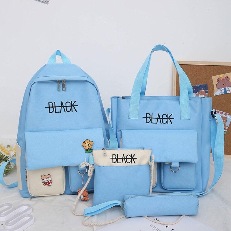 (Lẻ = Sỉ) Set Balo 4 Món Black và Hoa BALO THỜI TRANG NAM NỮ TO Ulzzang