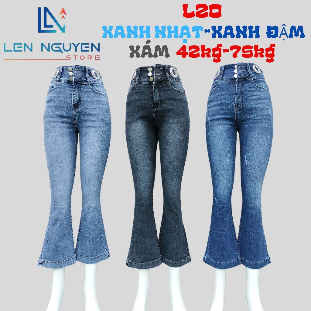 L20_Quần jean nữ, loe, lưng cao, quần bò nữ dáng ôm, quần rin nữ có big size, cho 42kg đến 75kg,LEN NGUYEN STORE - Xanh Nhạt