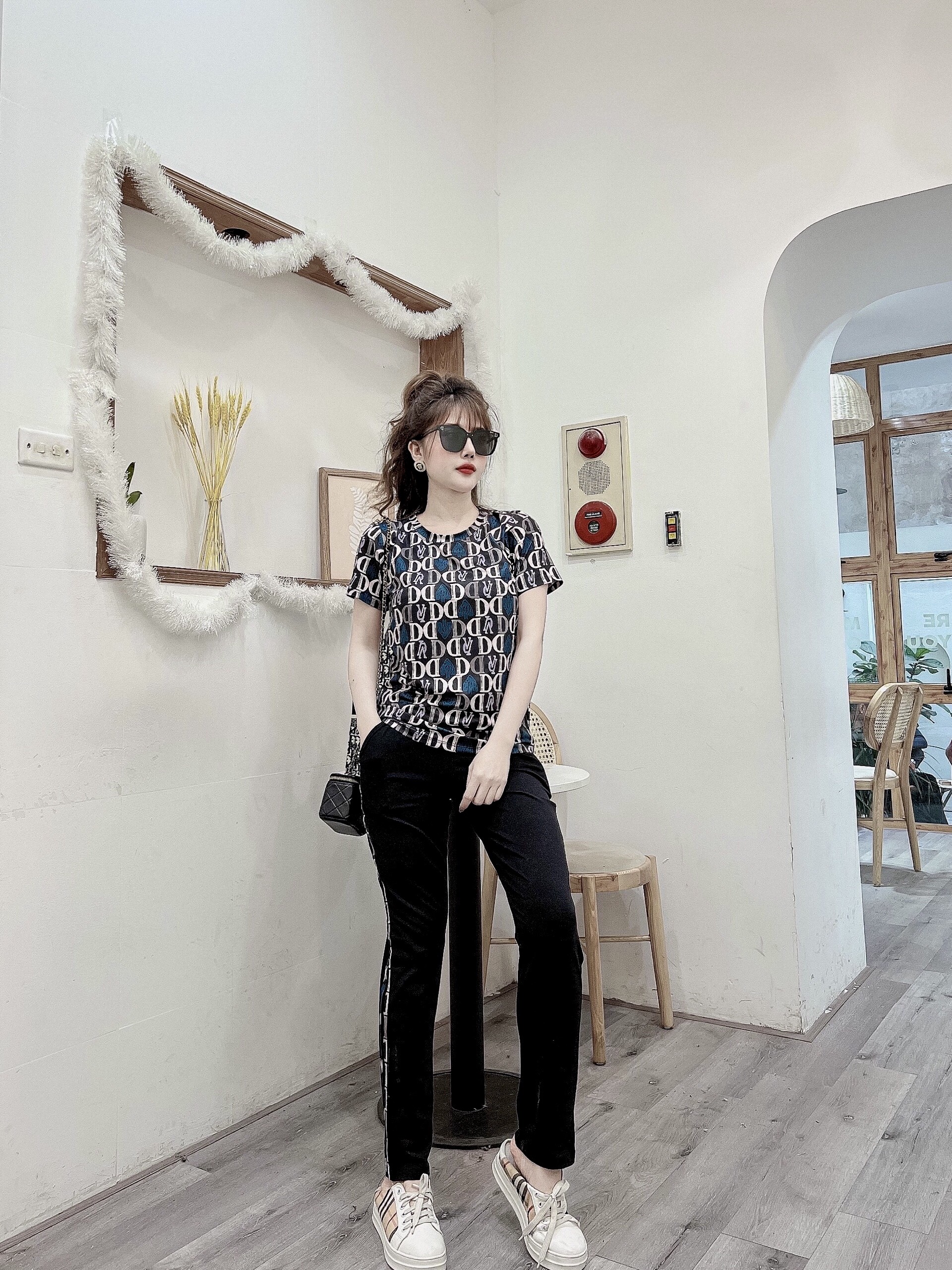 Đồ bộ thun cotton nữ họa tiết in 3D chữ D