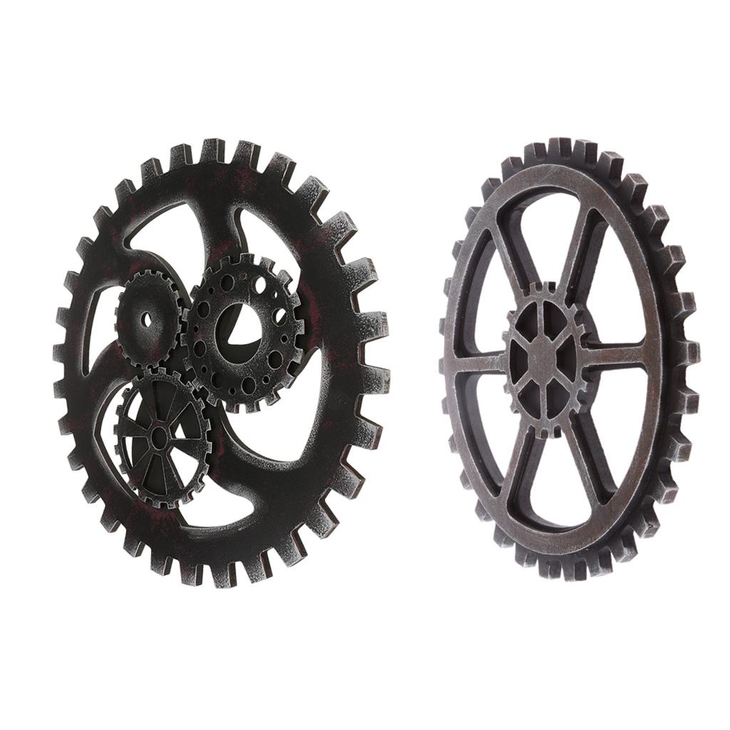 2 Chiếc Vintage Công Nghiệp Gỗ Phong Cách Gear Câu Lạc Bộ Treo Tường Trang Trí Đen
