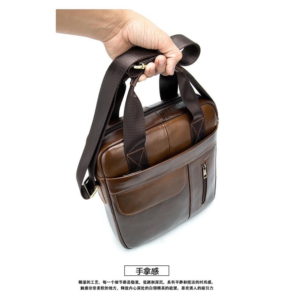Túi đeo chéo nam da bò 100% cao cấp T15 túi đựng ipad 30.5x26x6cm (Nâu) - DH STORE