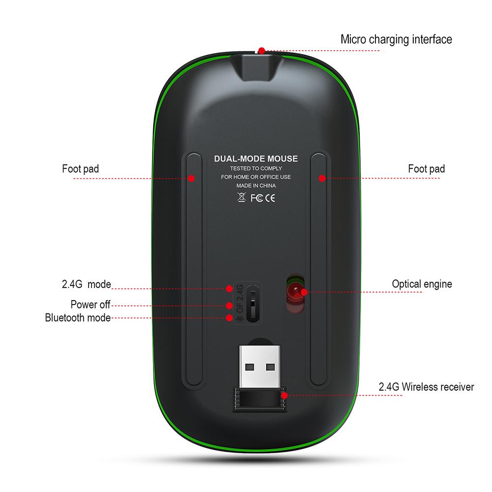 Chuột chế độ kép HXSJ T18 không dây 2.4G với DPI có thể điều chỉnh cho máy tính xách tay