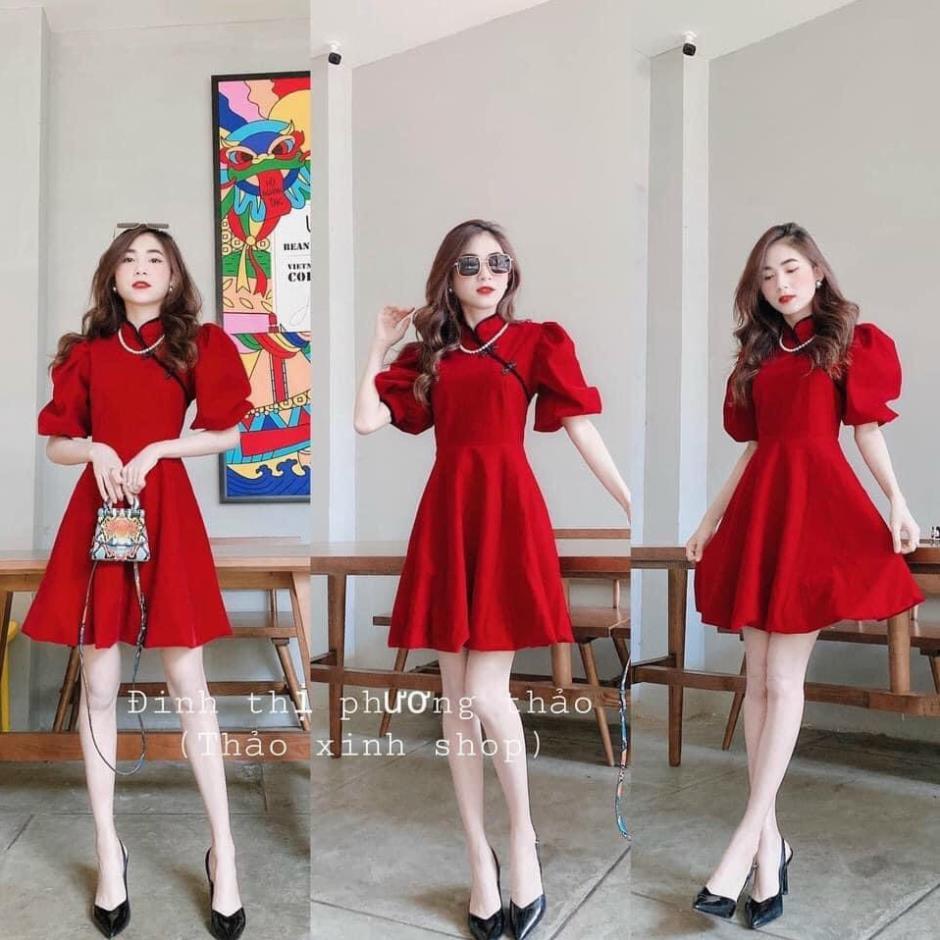 Váy đầm nữ cổ tàu dáng xòe HT82
