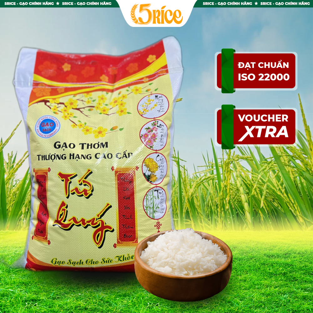 Gạo thơm thượng hạng Tứ Quý - Túi 20kg - Gạo thượng hạng thơm dẻo, đậm vị  5RICE