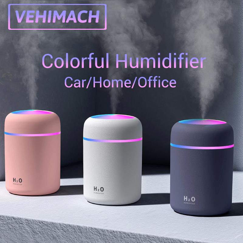 USB Máy Tạo Độ Ẩm Phun Sương Với Khí Quyển Light 300ML Làm Thơm Phòng Máy Khuếch Tán Tinh Dầu Tắt Tiếng Xe/Nhà/Văn Phòng Mini thoáng Mát Sương Máy Phun Sương Tạo Độ Ẩm