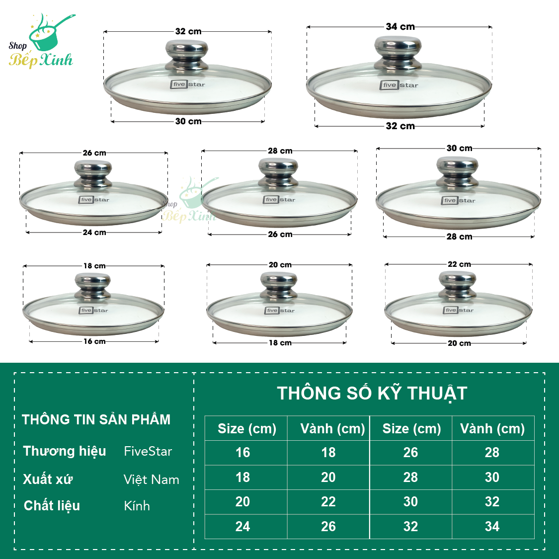 Nắp kính cường lực Fivestar dùng cho nồi chảo quánh ( hàng tặng )