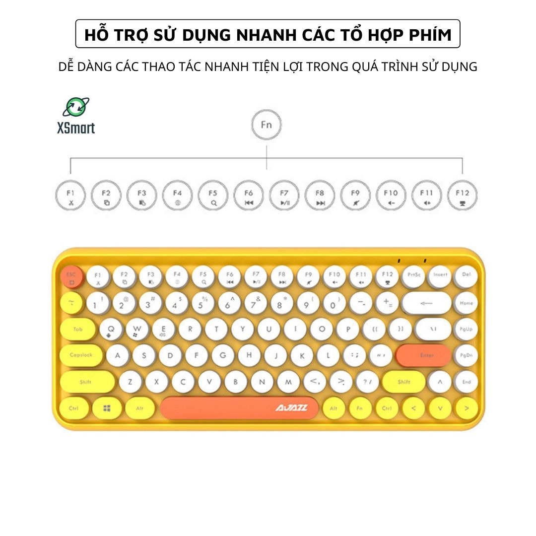 Bàn phím bluetooth không dây XSmart 308i cho điện thoại, máy tính bảng, laptop, pc máy tính bàn siêu CUTE, phím cực thích - Hàng Chính Hãng