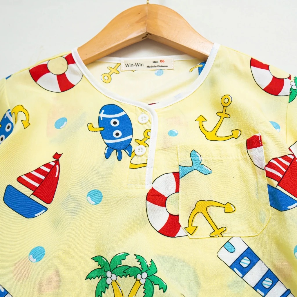 Bộ Pyjama Bé Trai, Đồ Bộ Ngủ Bé Trai Ngắn Tay Chất Tôn Mềm Mát Thoải Mái Mặc Ở Nhà Hoạ Tiết Biển Từ 8-40kg Dành Cho Bé Trai