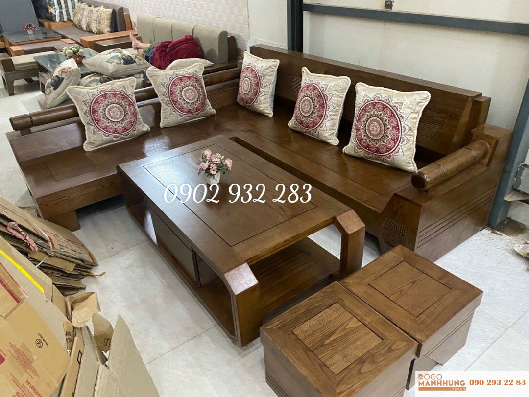 Bộ bàn ghế sofa phòng khách góc mẫu kim cương màu óc chó - Đồ Gỗ Mạnh Hùng