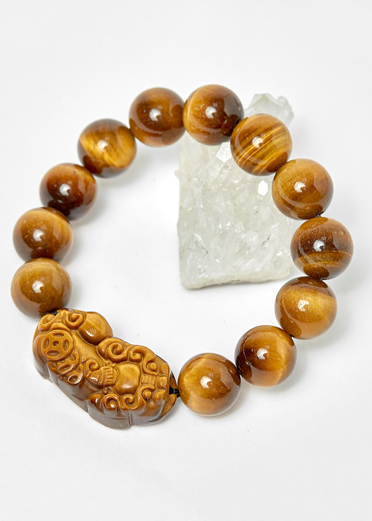 Vòng tay đá mắt hổ phối tỳ hưu đá size hạt 14mm - Ngọc Quý Gemstones