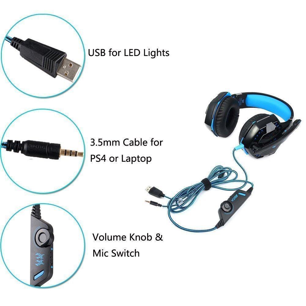 LED Headband Gaming Headset Comfortable 3.5mm Stereo Over-ear Headphone