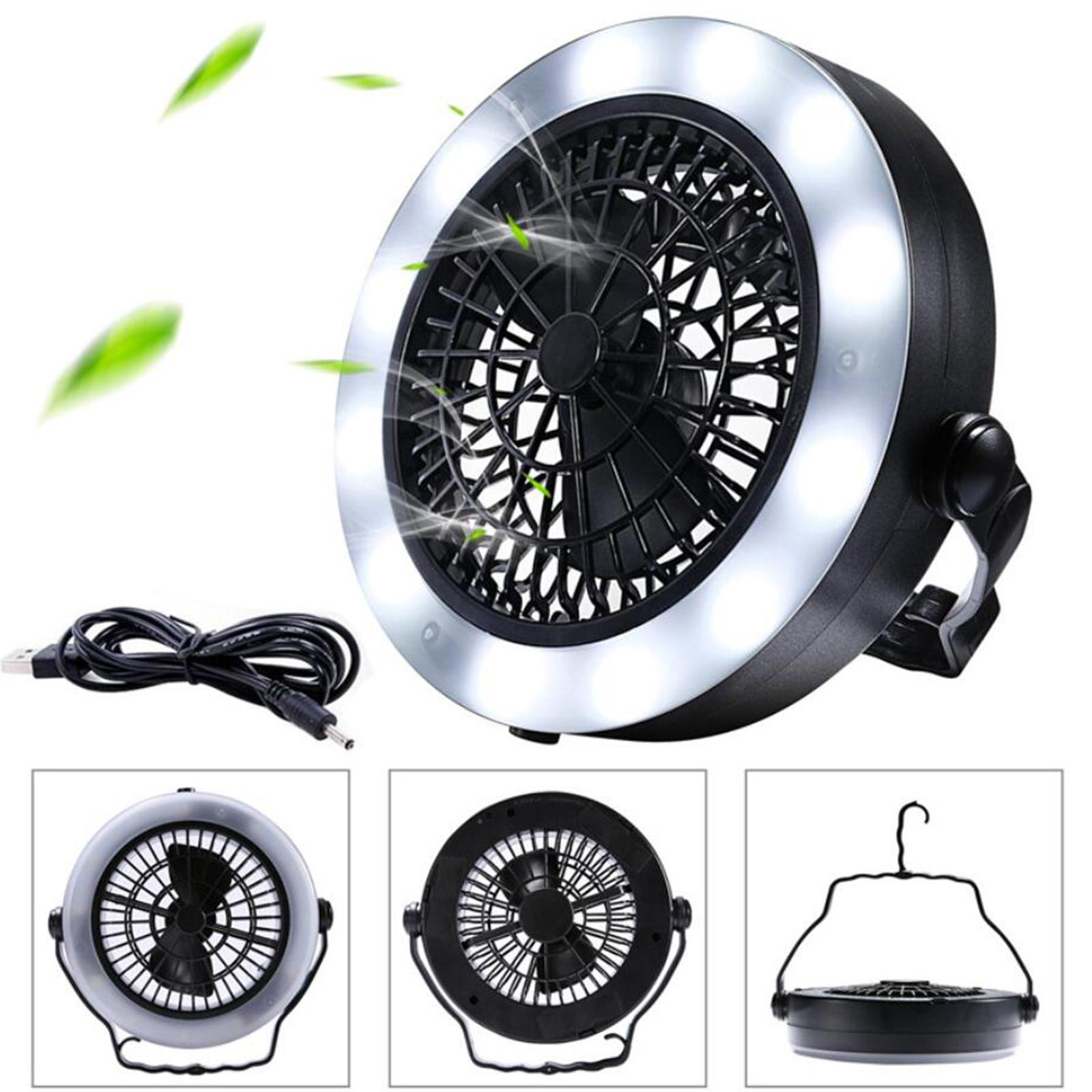 Outdoor Tent Fan with Light Rechargeable Camping Lantern Handheld Travel