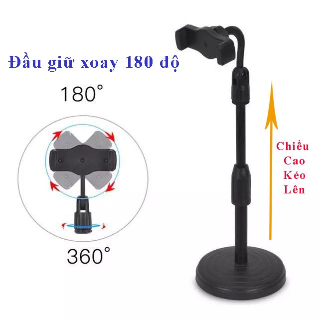 Giá Đỡ Điện Thoại Kéo Dài Có Đế Tròn Xoay 360 Độ