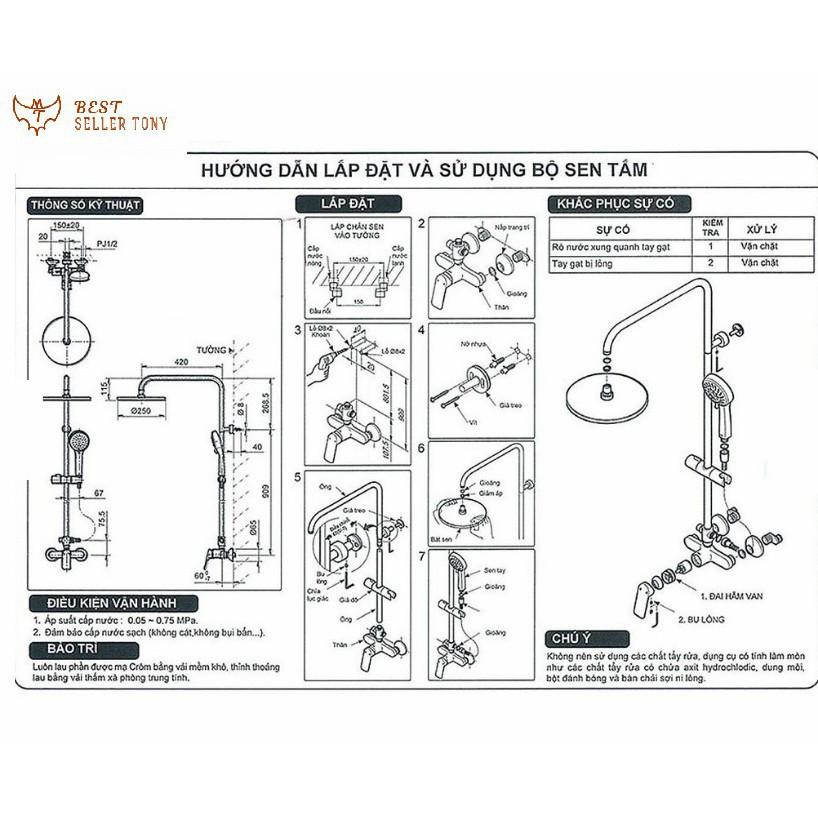 Bộ vòi sen tắm đứng mặt vuông INOX cao cấp - Best Seller Tony