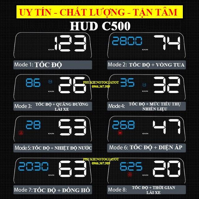 Màn hình HUD C500 hiển thị tốc độ trên kính lái