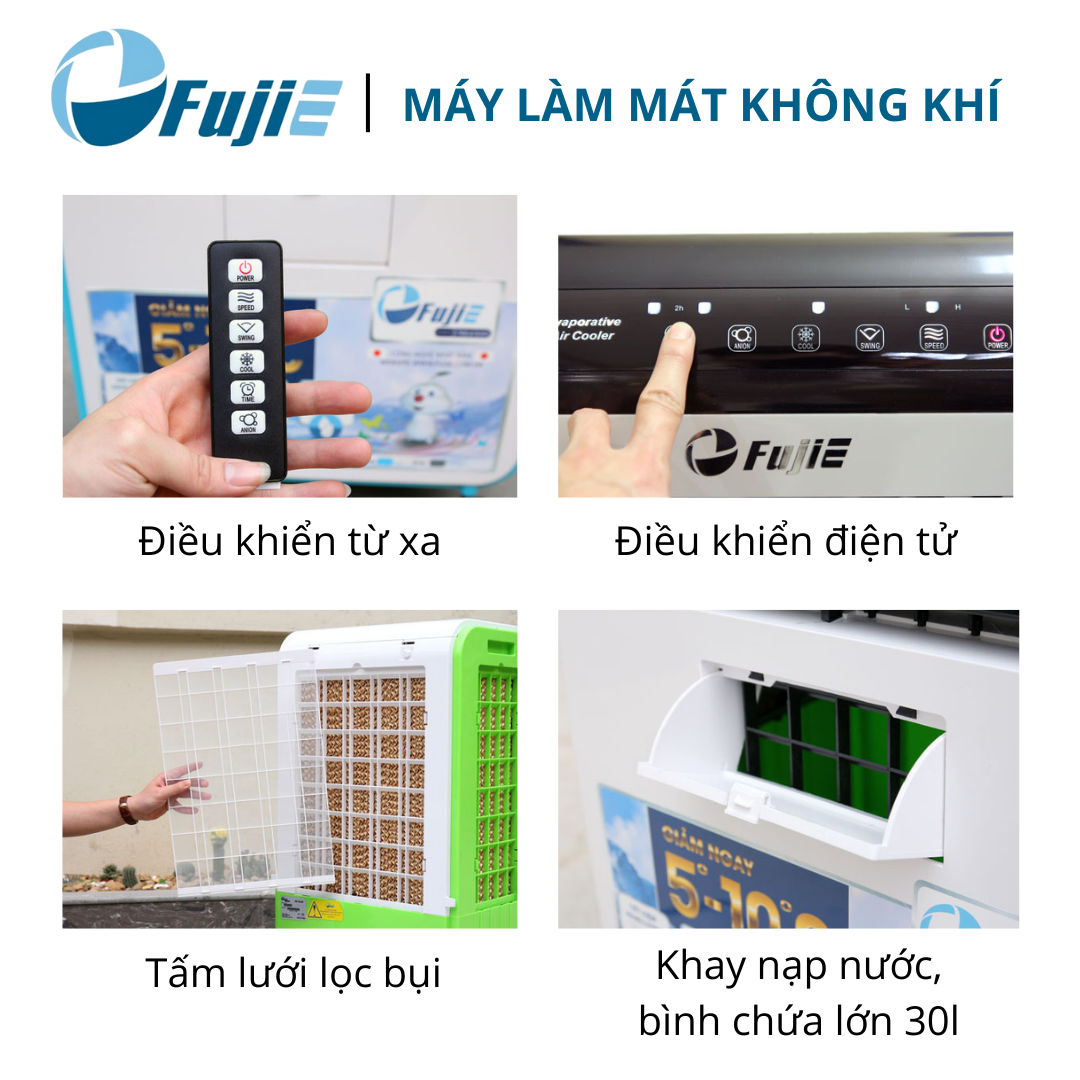 Máy làm mát không khí, quạt điều hòa FujiE AC_601, bình chứa 30 lít cho phòng 10-20m², khoảng cách gió 5 mét - Hàng chính hãng