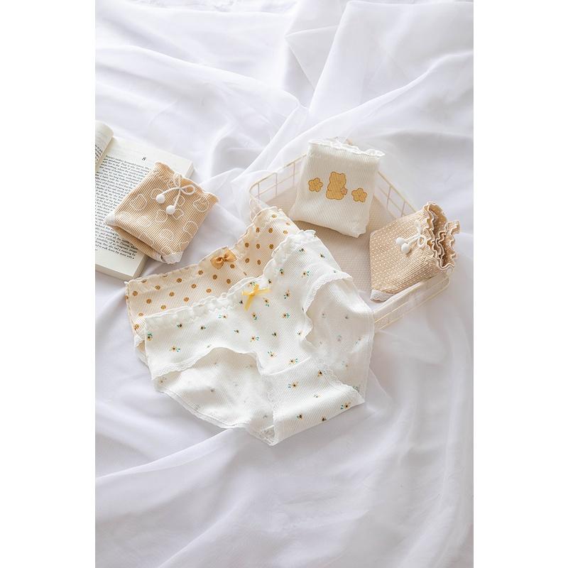 Quần Lót Nữ Cotton Kháng Khuẩn Thời Trang Trà Sữa Chấm Bi Ngang Eo . Hàng Loại Đẹp.