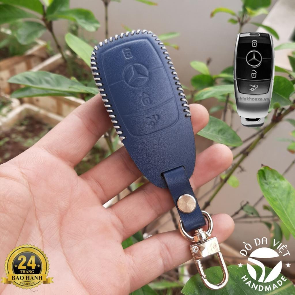 Bao da chìa khoá Mercedes handmade da thật, bao da chìa khoá Mec có khắc tên và sđt