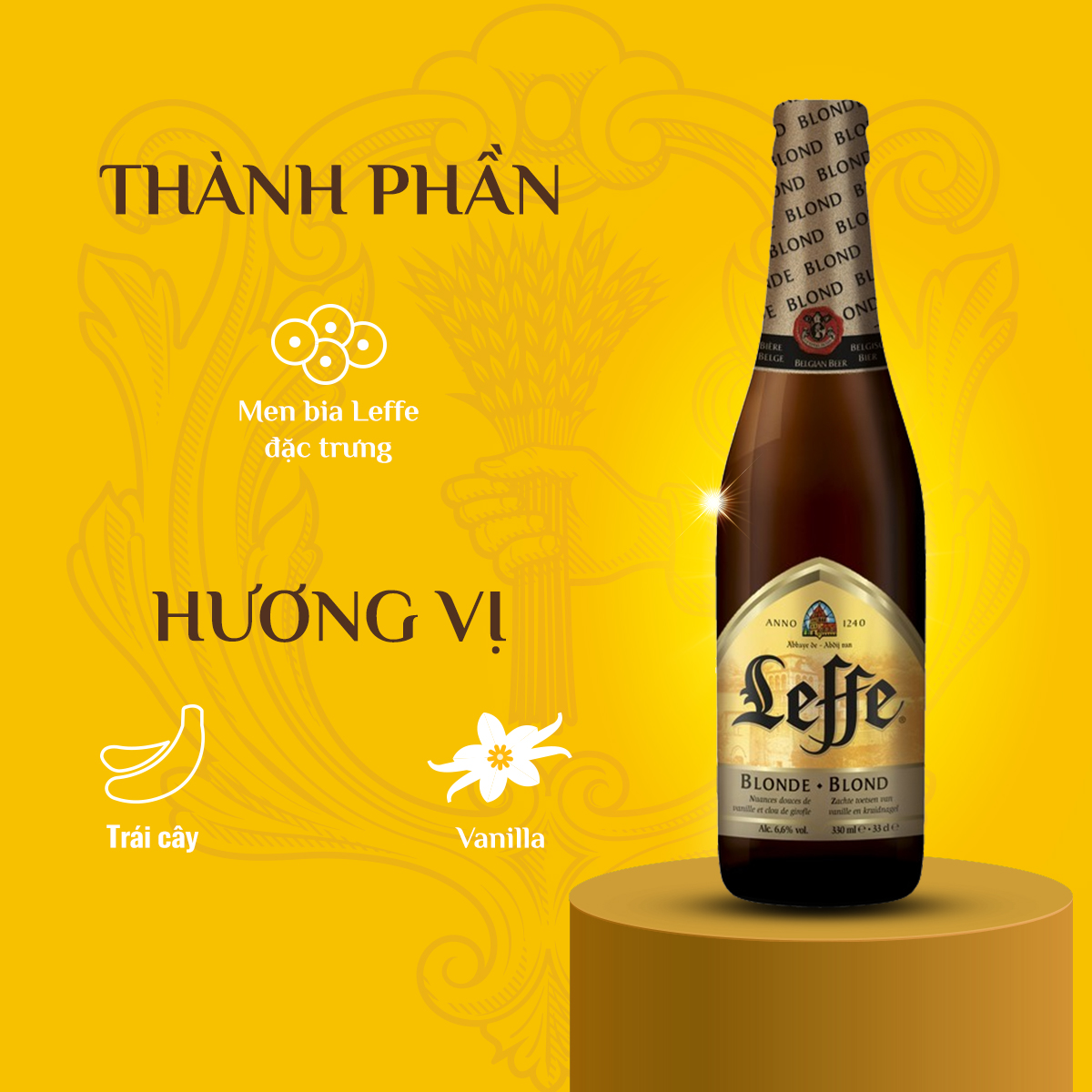 Thùng 24 Chai Bia Leffe Blonde (Leffe Vàng) - Bia Thầy Tu Nhập Khẩu Bỉ (330ml/ chai)