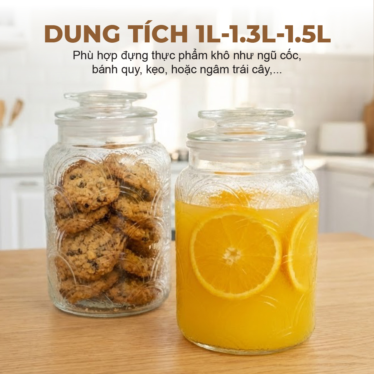 Bộ 3 Hũ Thủy Tinh Đựng Thực Phẩm Lebenlang LBL1210, Nắp Kín, Hoa Văn, Dung Tích 1L, 1.3L, 1.5L - hàng chính hãng