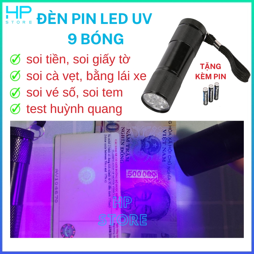 Đèn soi tiền gi.ả, đèn LED UV 9 bóng, đèn soi giấy tờ, cà vẹt, bằng lái xe, vé số, sấy keo