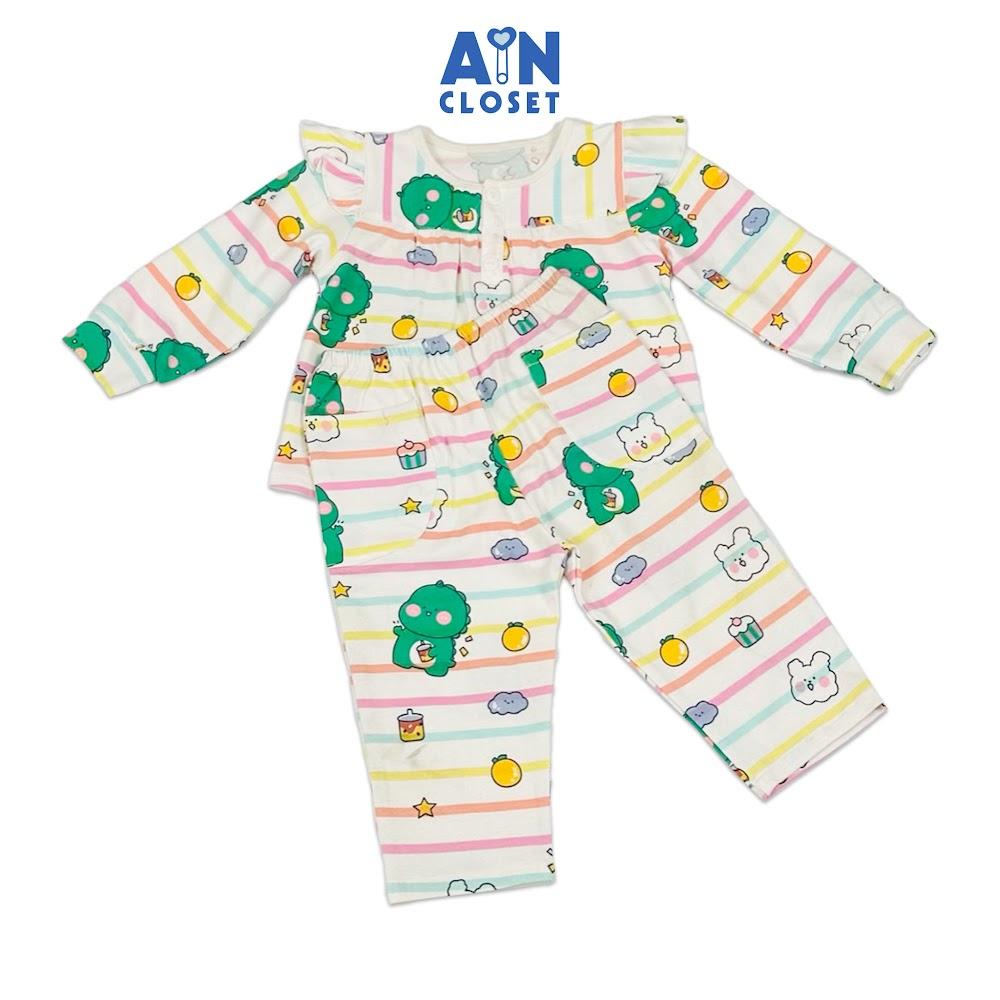 Bộ quần áo Dài bé gái hoạ tiết Bé Long Xanh Thun cotton - AICDBGZBU5ES - AIN Closet