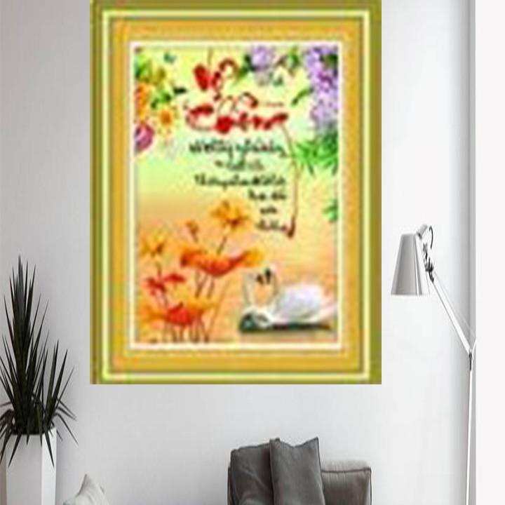 Tranh thêu vợ chồng thiên nga hoa sen 222813 - kích thước: 52 * 74cm.
