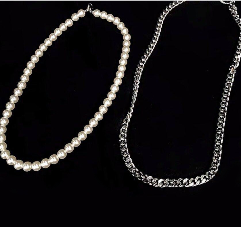 Vòng cổ 2 lớp titan mix chuỗi châu độc đáo