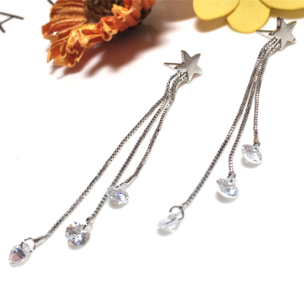 Silver Crystal Earrings Tassel Earrings Wedding Party Star Earrings Studs