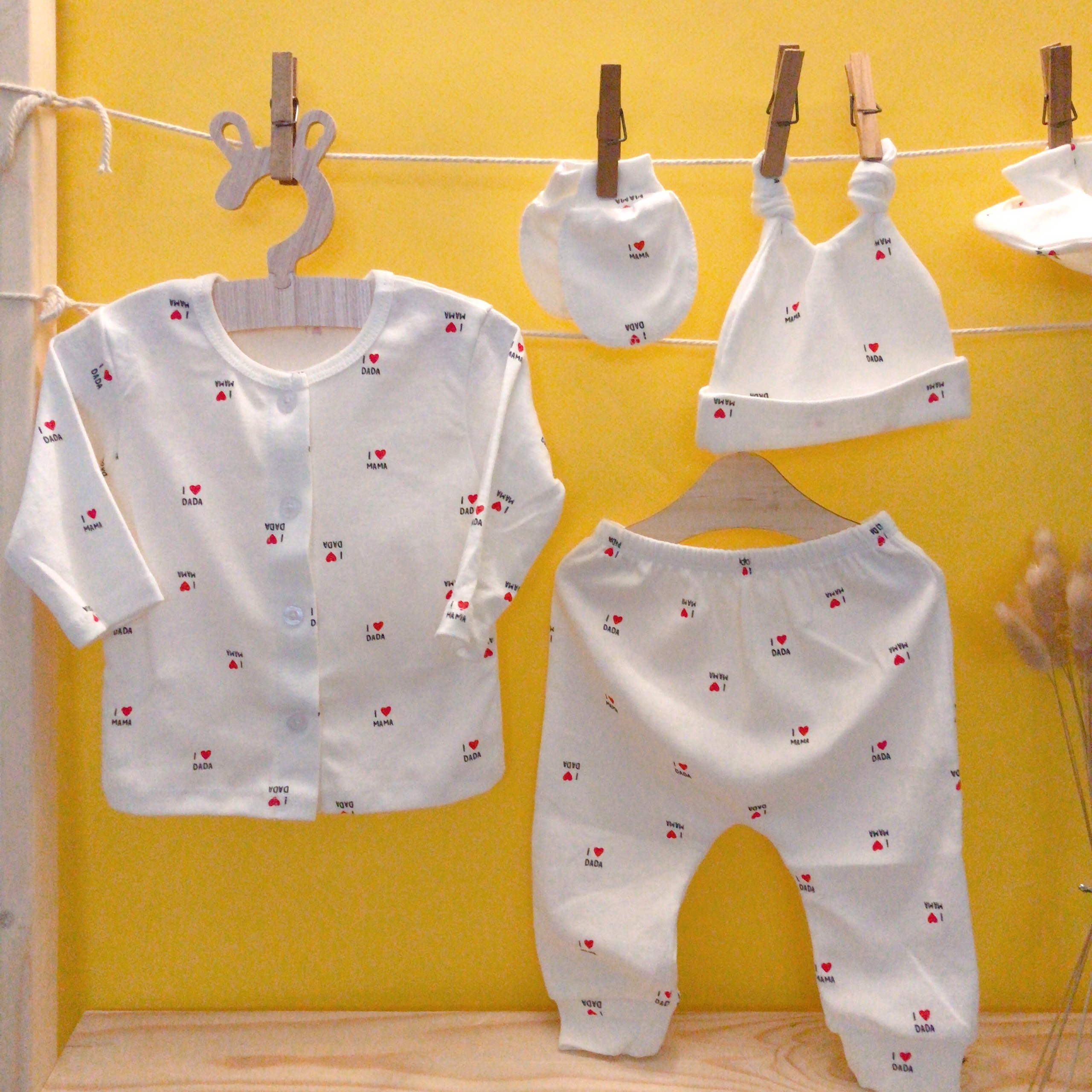 Set quần áo sơ sinh quần lưng thun đáy đũng chất thun cotton dành cho bé sơ sinh 0-3 tháng