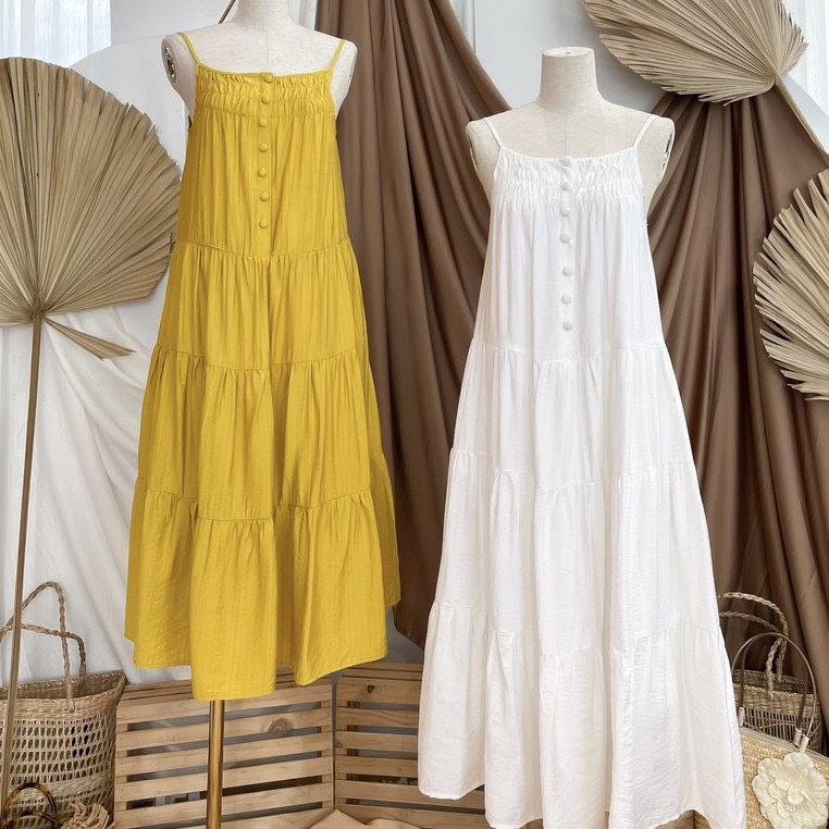 Đầm maxi 2 dây tầng nút bọc siêu xinh có 3 màu