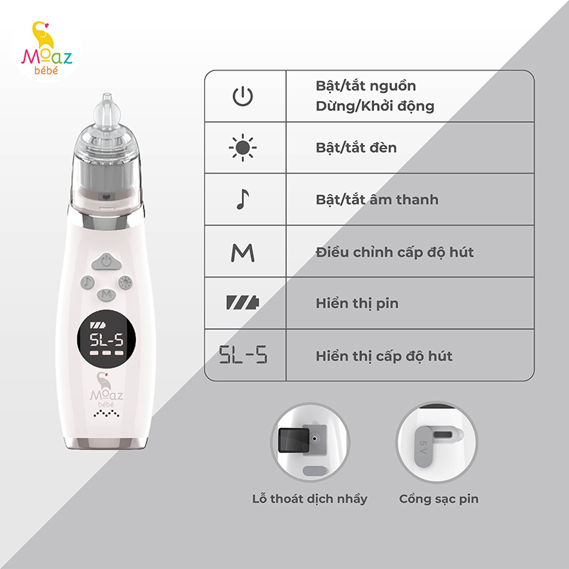 Máy hút mũi điện tử Moaz Bébé MB-095 có nhạc cho bé và người lớn