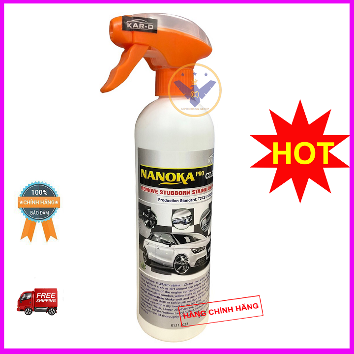 Tẩy ố kính ô tô, ố vàng lazang, logo, nẹp mạ crom Nanoka Clean 500ml