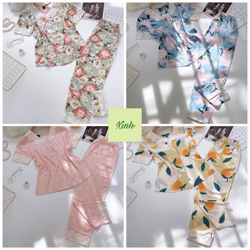 Pyjama Quần Dài Tay Ngắn Phối Ren Tole Lanh 40-68kg