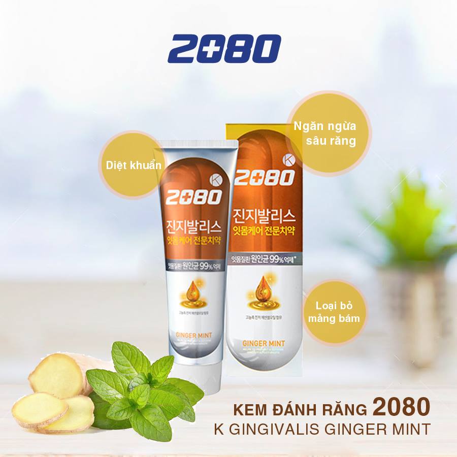 Kem đánh răng diệt khuẩn 99% Ginger Mint tinh chất gừng Hàn Quốc 120g tặng kèm móc khóa